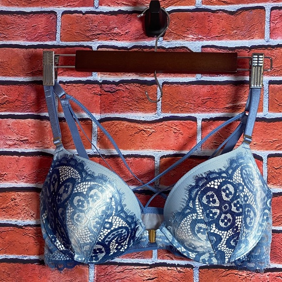 Victoria's‎ Secret Very Sexy Blue Lace Front Close Push Up Bra Size 36C - Picture 1 of 7